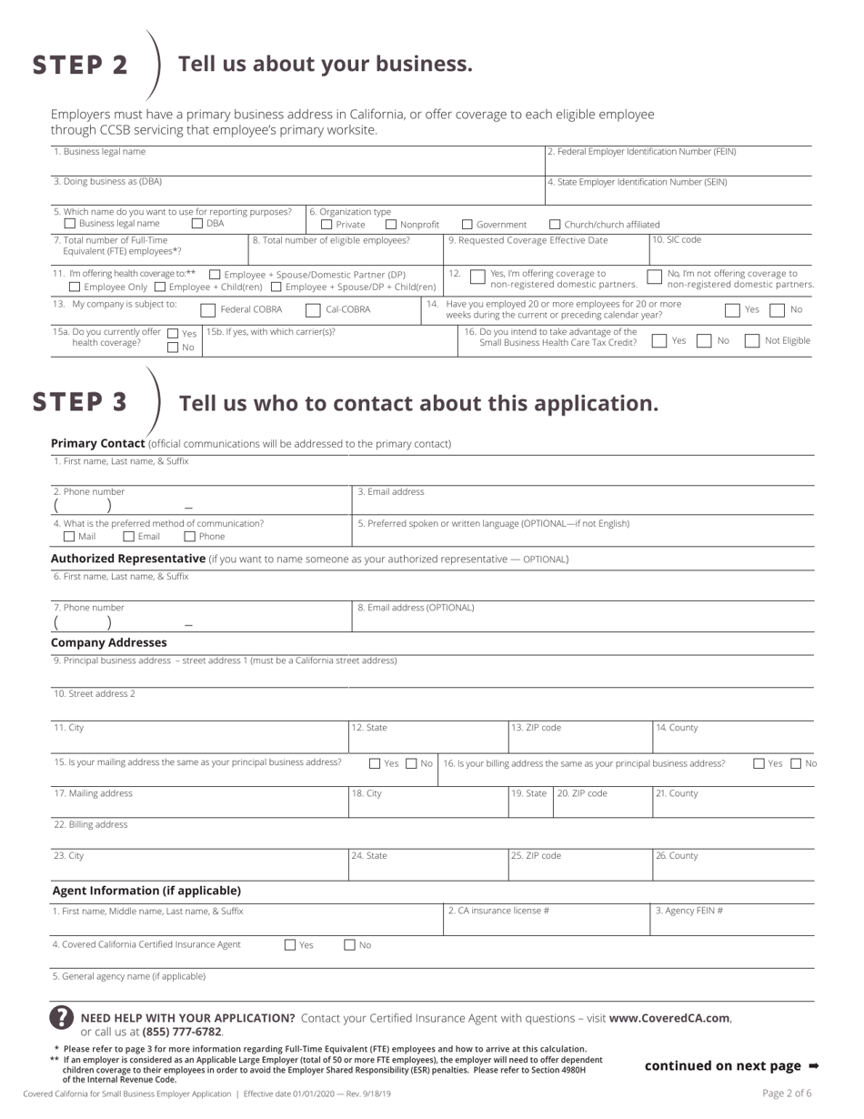 Covered California for Small Business Employer Application - California, Page 3