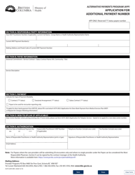 Document preview: Form HLTH2876 Application for Additional Payment Number - British Columbia, Canada