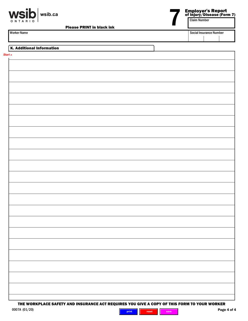 Form 7 (0007A) Employers Report of Injury / Disease - Ontario, Canada, Page 5