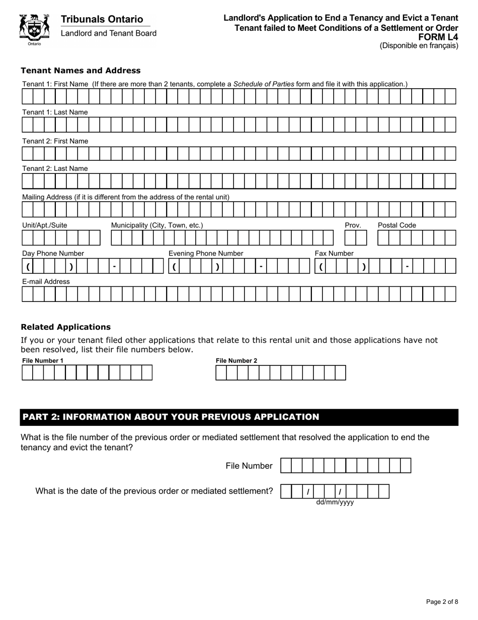 Form L4 Landlords Application to End a Tenancy and Evict a Tenant - Tenant Failed to Meet Conditions of a Settlement or Order - Ontario, Canada, Page 3