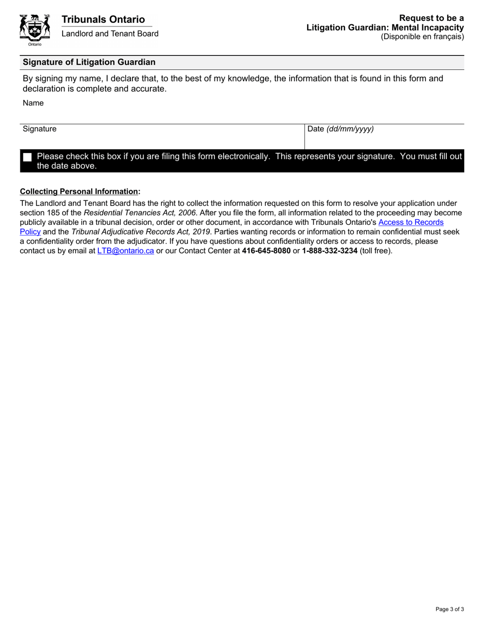 Request to Be a Litigation Guardian: Mental Incapacity - Ontario, Canada, Page 3