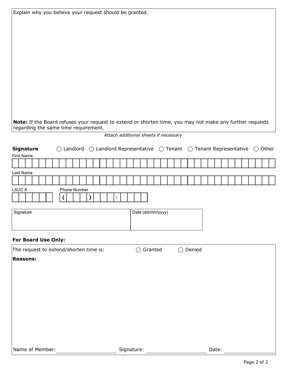 Request to Extend or Shorten Time - Ontario, Canada, Page 2