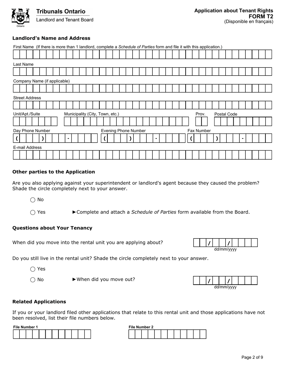Form T2 Application About Tenant Rights - Ontario, Canada, Page 3