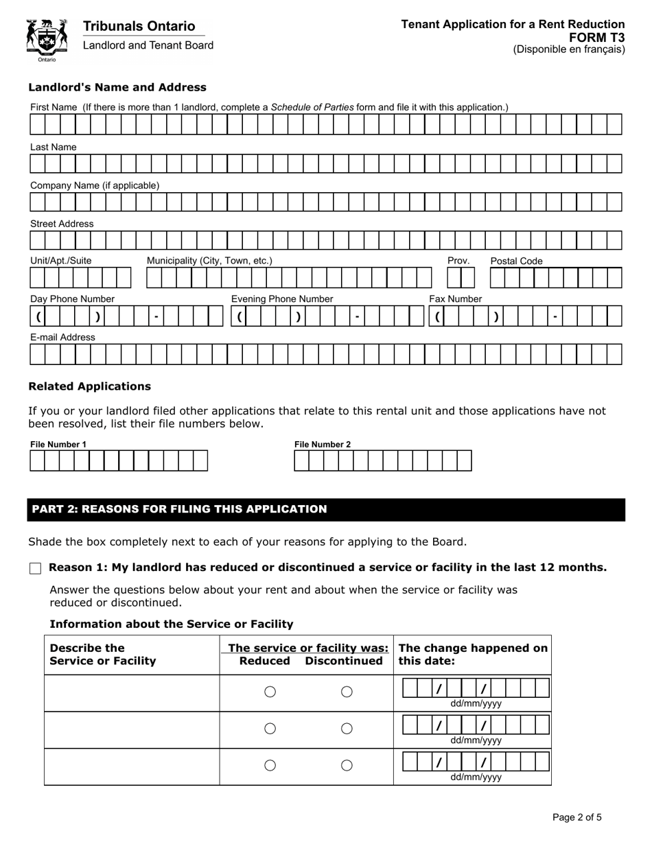 Form T3 Tenant Application for a Rent Reduction - Ontario, Canada, Page 3