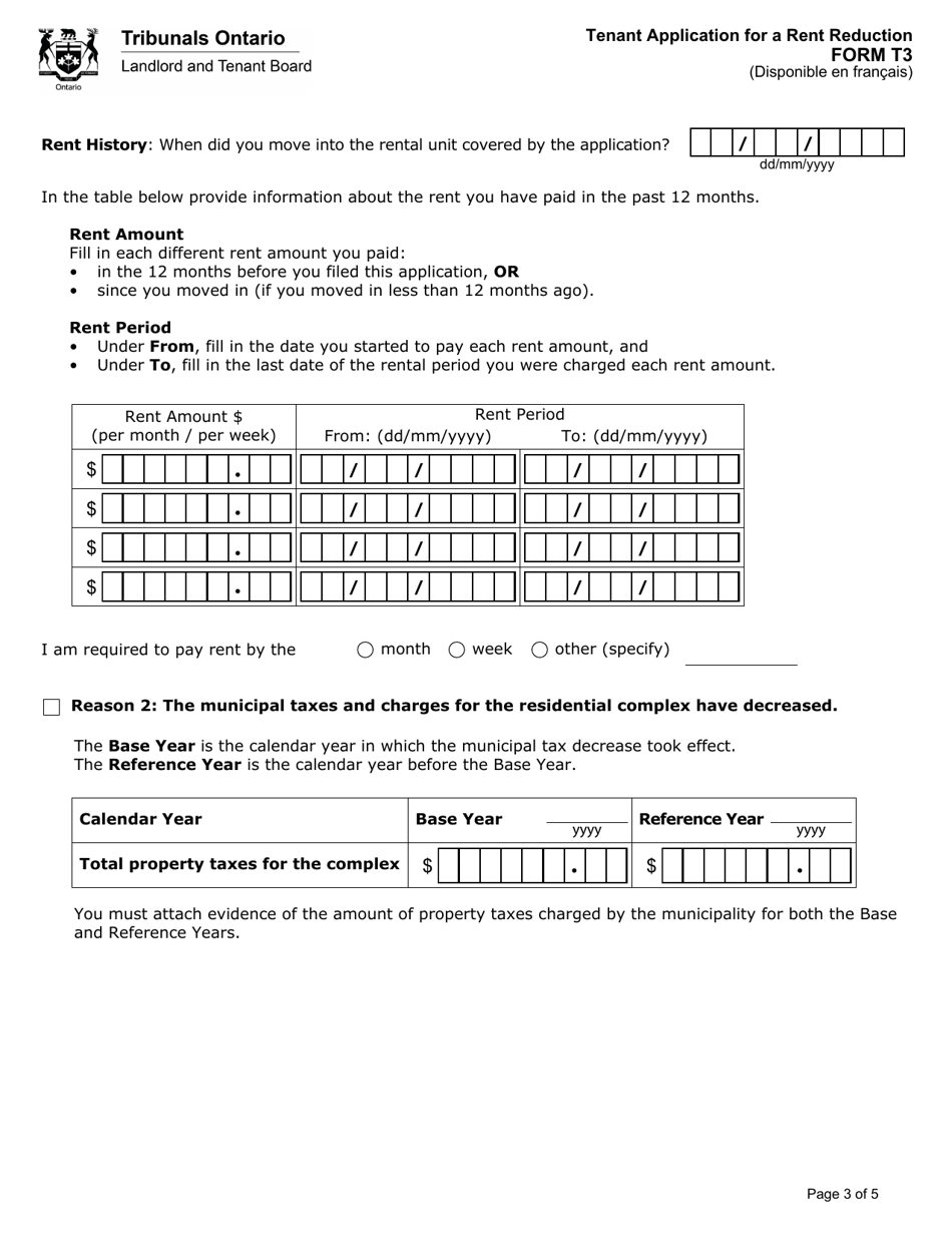 Form T3 Tenant Application for a Rent Reduction - Ontario, Canada, Page 4