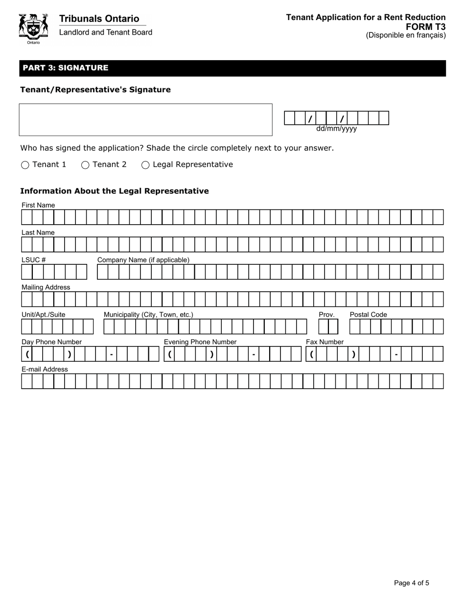 Form T3 Tenant Application for a Rent Reduction - Ontario, Canada, Page 5