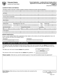 Form T4 Tenant Application - Landlord Did Not Comply With an Agreement to Increase the Rent Above the Guideline - Ontario, Canada, Page 3