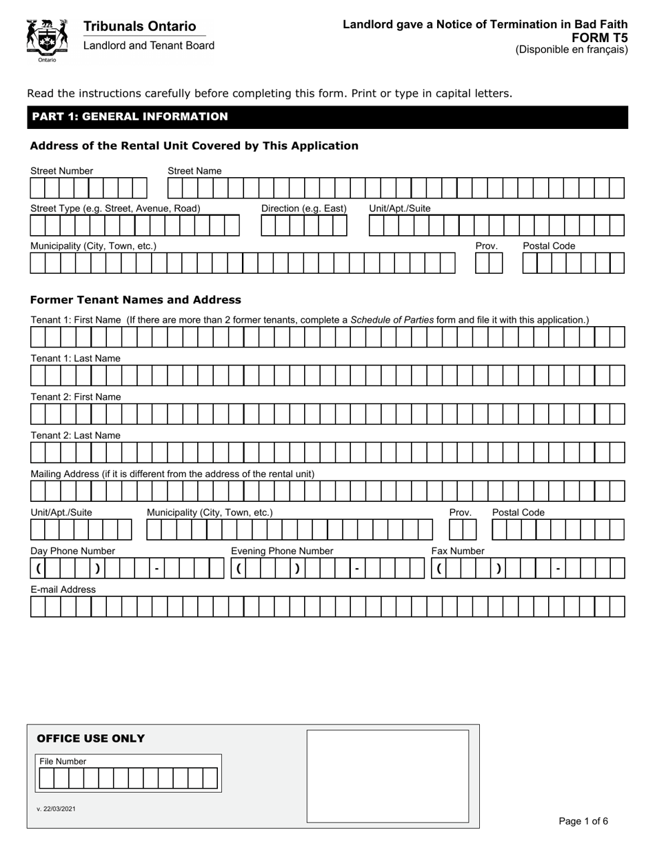 Form T5 Landlord Gave a Notice of Termination in Bad Faith - Ontario, Canada, Page 2
