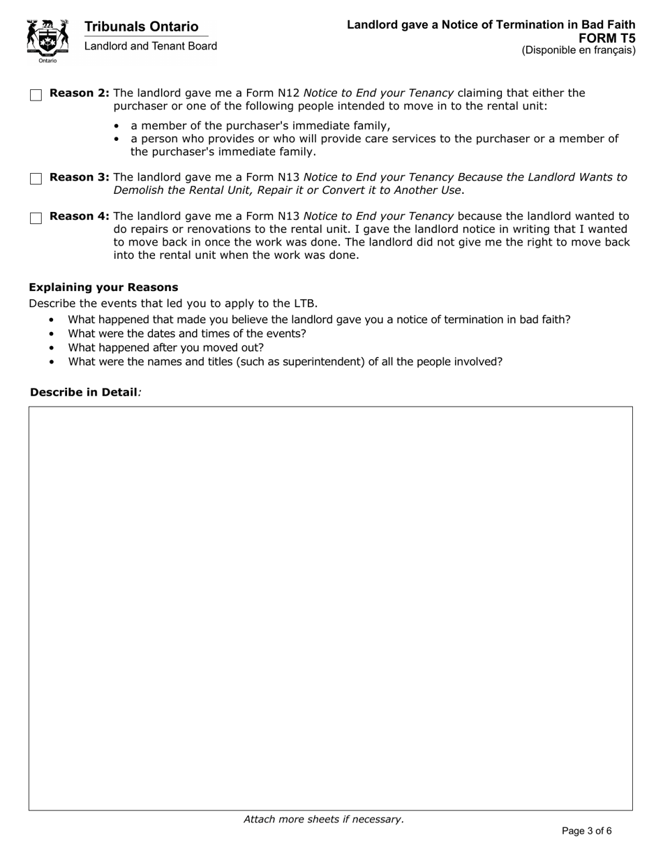 Form T5 Landlord Gave a Notice of Termination in Bad Faith - Ontario, Canada, Page 4