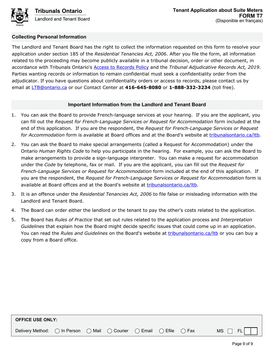 Form T7 Tenant Application About Suite Meters - Ontario, Canada, Page 10