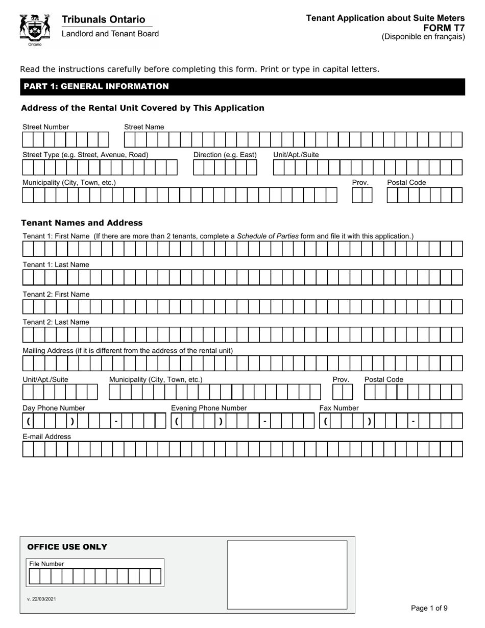 Form T7 Tenant Application About Suite Meters - Ontario, Canada, Page 2
