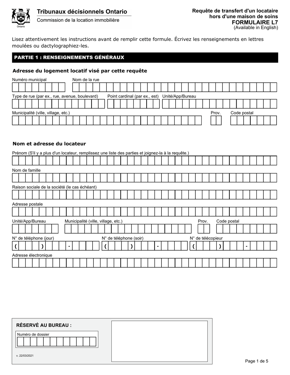 Forme L7 Requete De Transfert Dun Locataire Hors Dune Maison De Soins - Ontario, Canada (French), Page 2