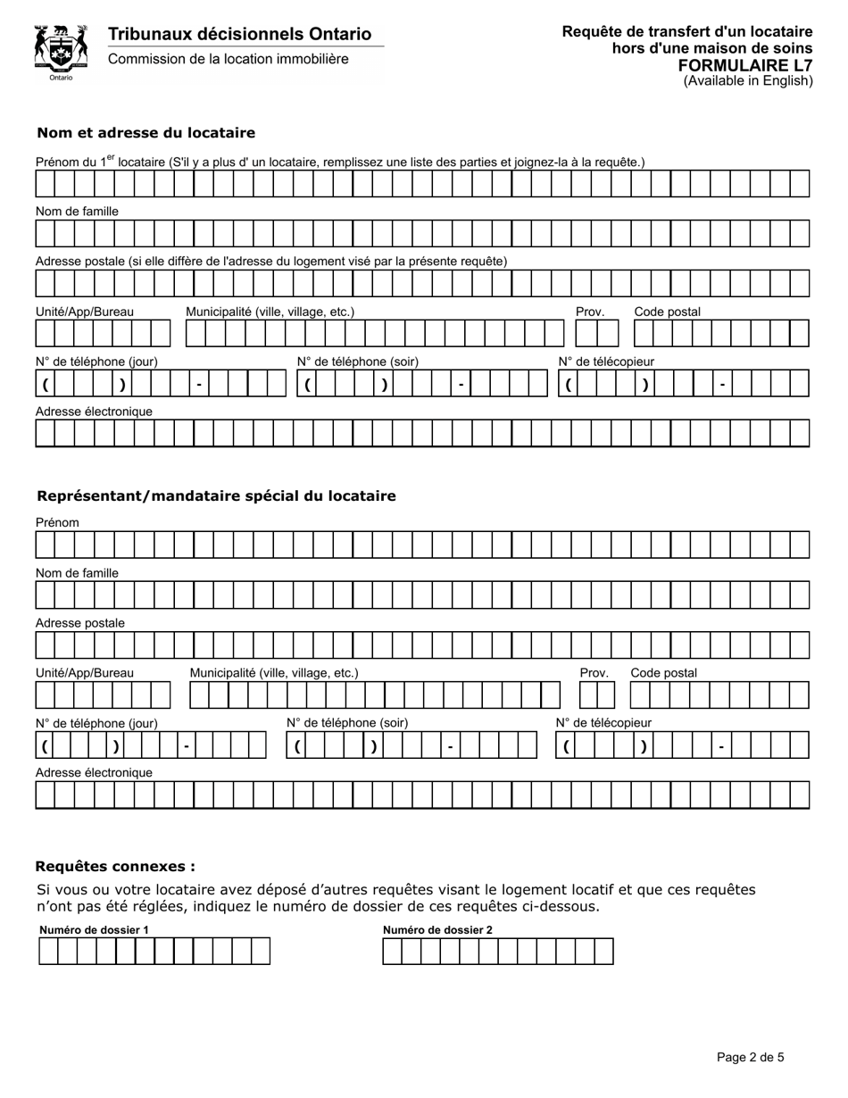 Forme L7 Requete De Transfert Dun Locataire Hors Dune Maison De Soins - Ontario, Canada (French), Page 3
