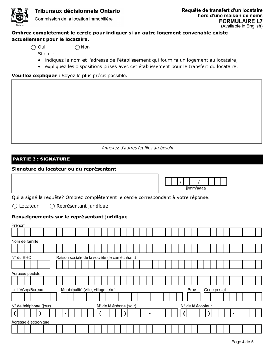 Forme L7 Requete De Transfert Dun Locataire Hors Dune Maison De Soins - Ontario, Canada (French), Page 5