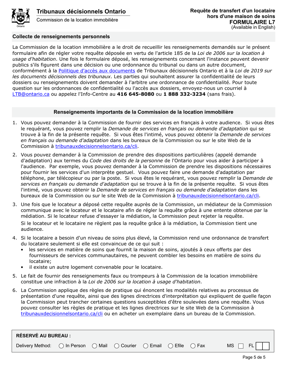 Forme L7 Requete De Transfert Dun Locataire Hors Dune Maison De Soins - Ontario, Canada (French), Page 6