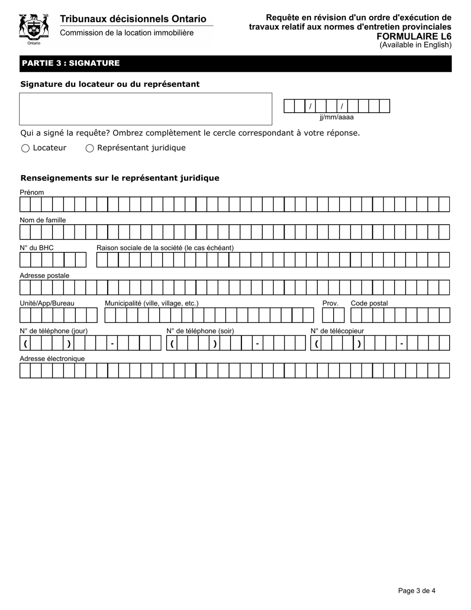 Forme L6 Requete En Revision Dun Ordre Dexecution De Travaux Relatif Aux Normes Dentretien Provinciales - Ontario, Canada (French), Page 4