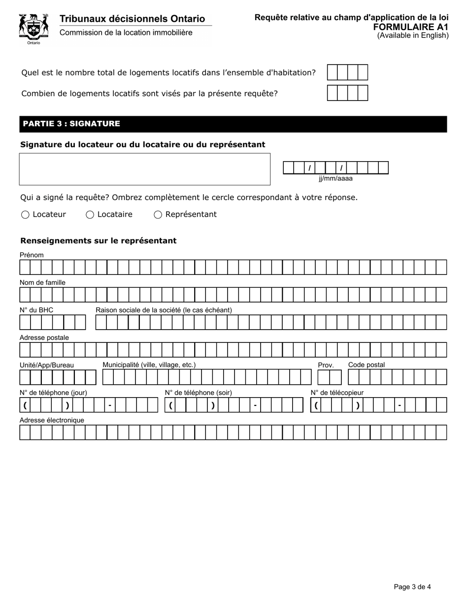 Forme A1 Requete Relative Au Champ Dapplication De La Loi - Ontario, Canada (French), Page 4