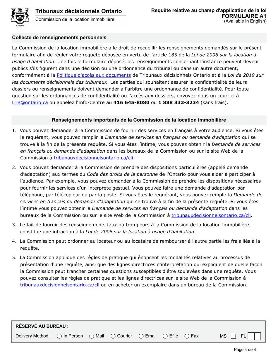 Forme A1 Requete Relative Au Champ Dapplication De La Loi - Ontario, Canada (French), Page 5