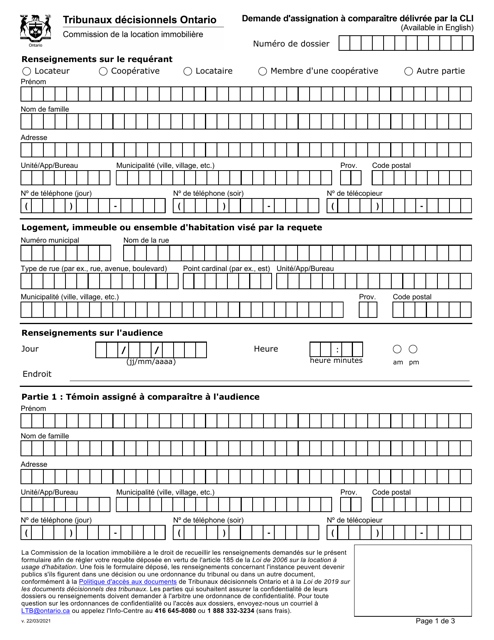 Demande D'assignation a Comparaitre Delivree Par La Cli - Ontario, Canada (French) Download Pdf