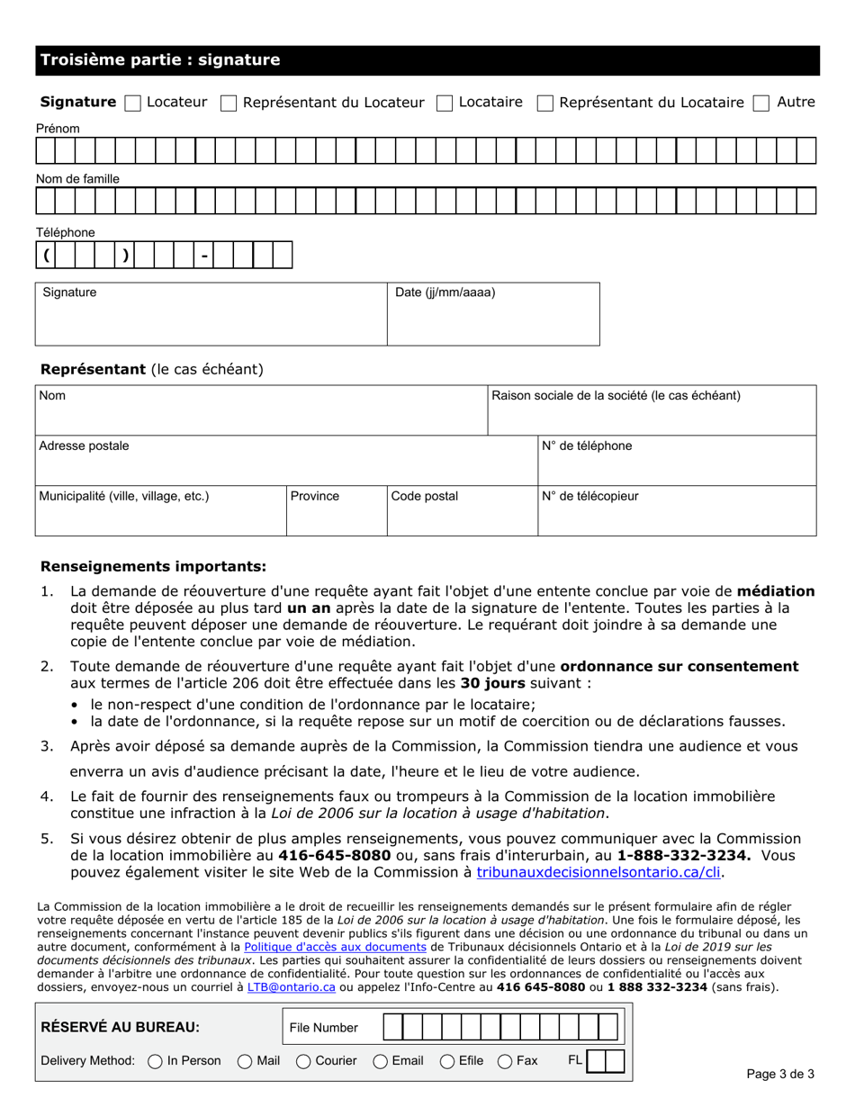 Demande De Reouverture Dune Requete - Ontario, Canada (French), Page 3