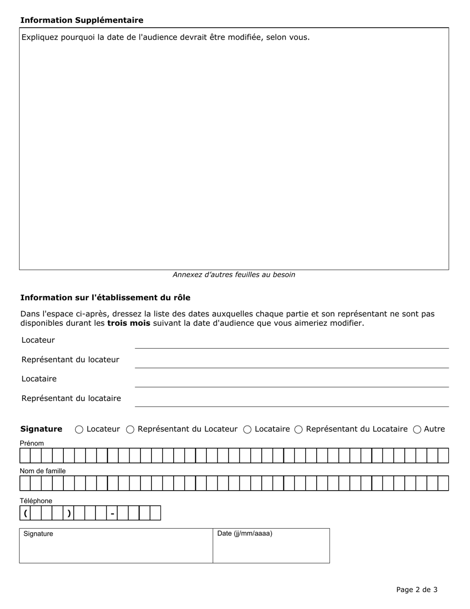 Demande De Modification De La Date Dune Audience - Ontario, Canada (French), Page 2