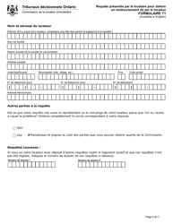 Forme T1 Requete Presentee Par Le Locataire Pour Obtenir Un Remboursement Du Par Le Locateur - Ontario, Canada (French), Page 3