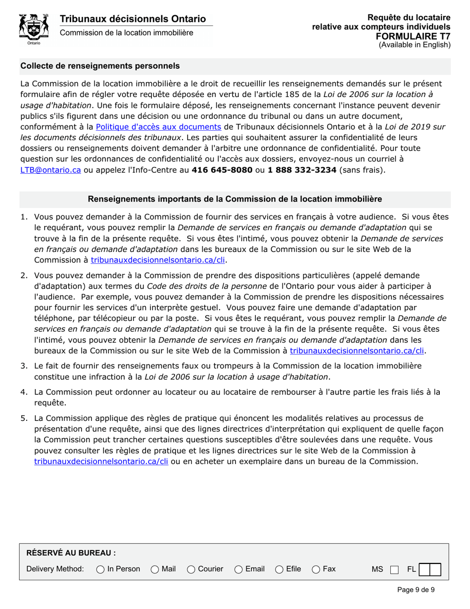 Forme T7 Requete Du Locataire Relative Aux Compteurs Individuels - Ontario, Canada (French), Page 10