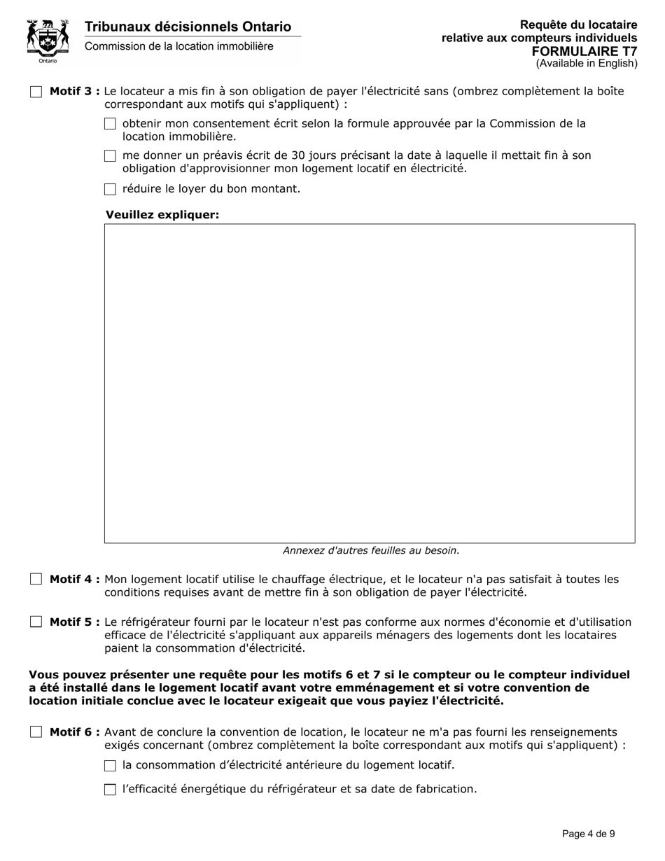 Forme T7 Requete Du Locataire Relative Aux Compteurs Individuels - Ontario, Canada (French), Page 5