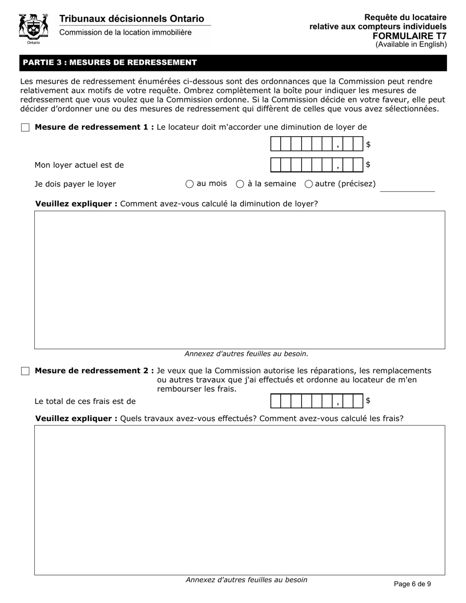 Forme T7 Requete Du Locataire Relative Aux Compteurs Individuels - Ontario, Canada (French), Page 7
