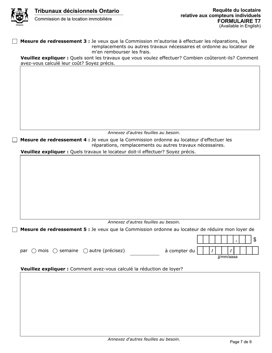Forme T7 Requete Du Locataire Relative Aux Compteurs Individuels - Ontario, Canada (French), Page 8