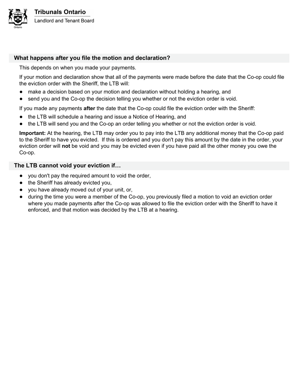 Co-op Members Motion to Void an Eviction Order for Arrears of Housing Charges - Ontario, Canada, Page 2