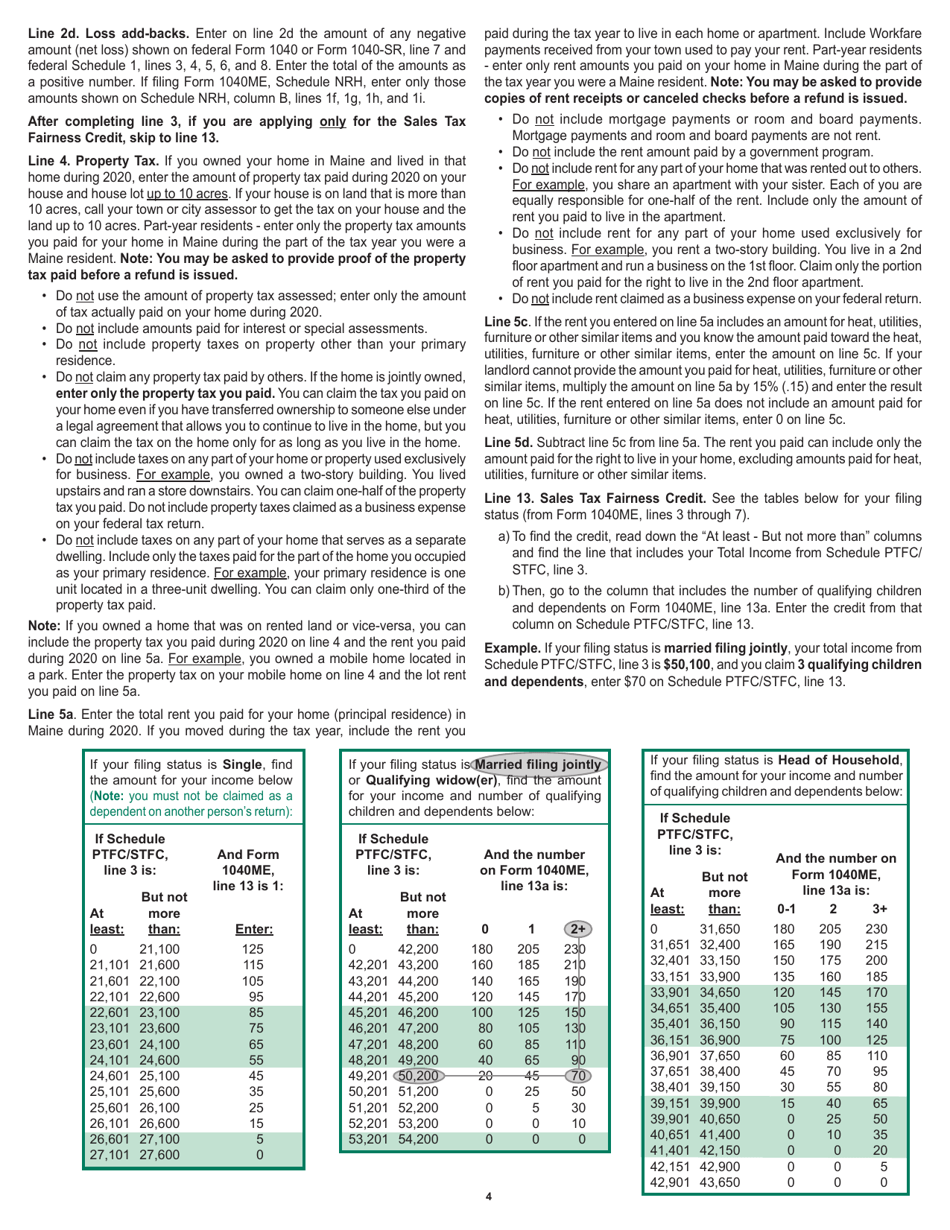 Form 1040ME Schedule PTFC/STFC Download Fillable PDF or Fill Online Property Tax Fairness Credit