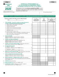 Document preview: Form 1040ME Schedule NRH Schedule for Apportionment and for Calculating the Nonresident Credit for Married Person Electing to File Single - Maine