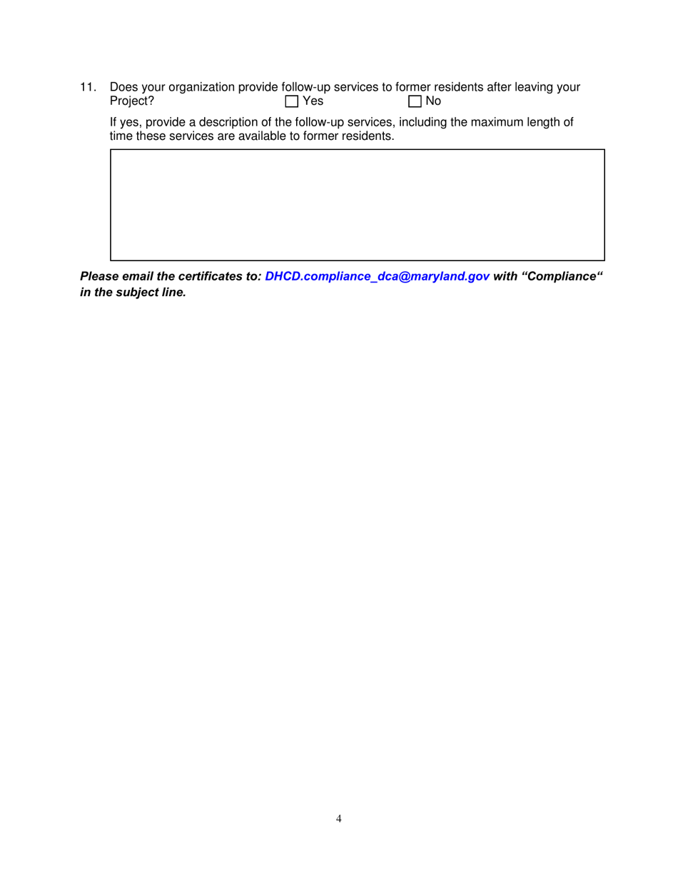 Annual Certification and Activity Report - Shelter and Transitional Housing Facilities Grant Program - Maryland, Page 4