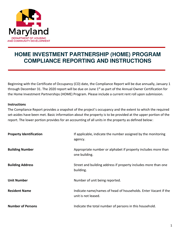 Document preview: Instructions for Home Investment Partnership (Home) Program Owner's Certificate of Continuing Compliance - Maryland