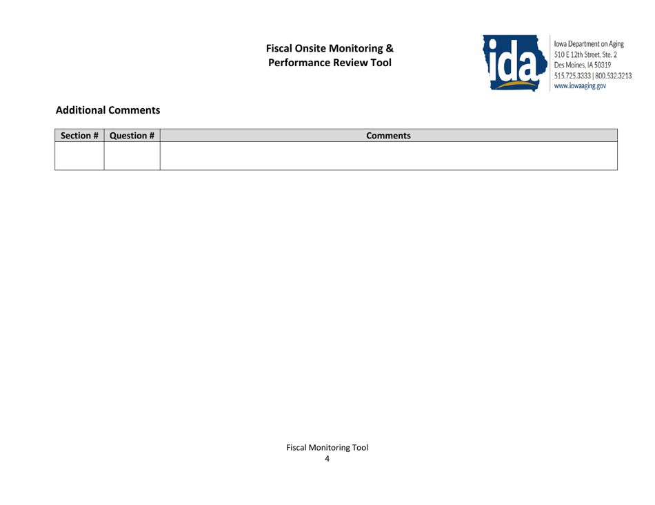 Fiscal Onsite Monitoring  Performance Review Tool - Iowa, Page 4