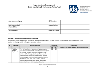 &quot;Legal Assistance Development Onsite Monitoring &amp; Performance Review Tool&quot; - Iowa