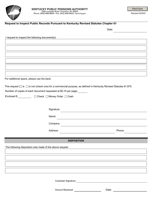 Request to Inspect Public Records Pursuant to Kentucky Revised Statutes Chapter 61 - Kentucky Download Pdf