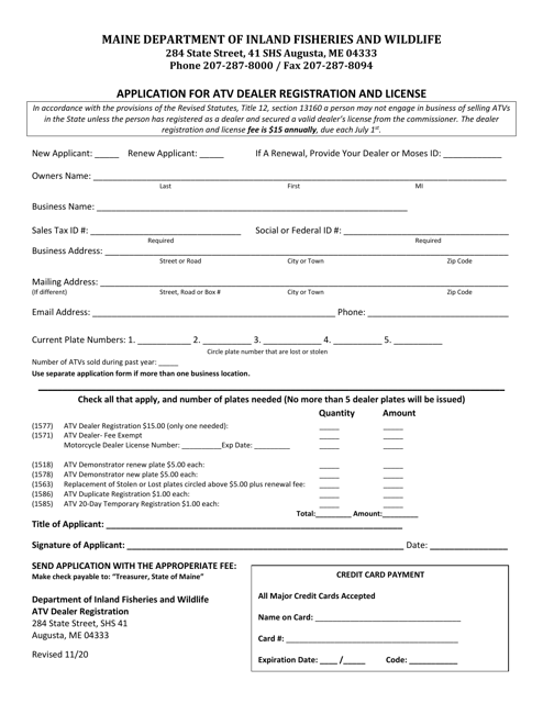 Application for Atv Dealer Registration and License - Maine Download Pdf