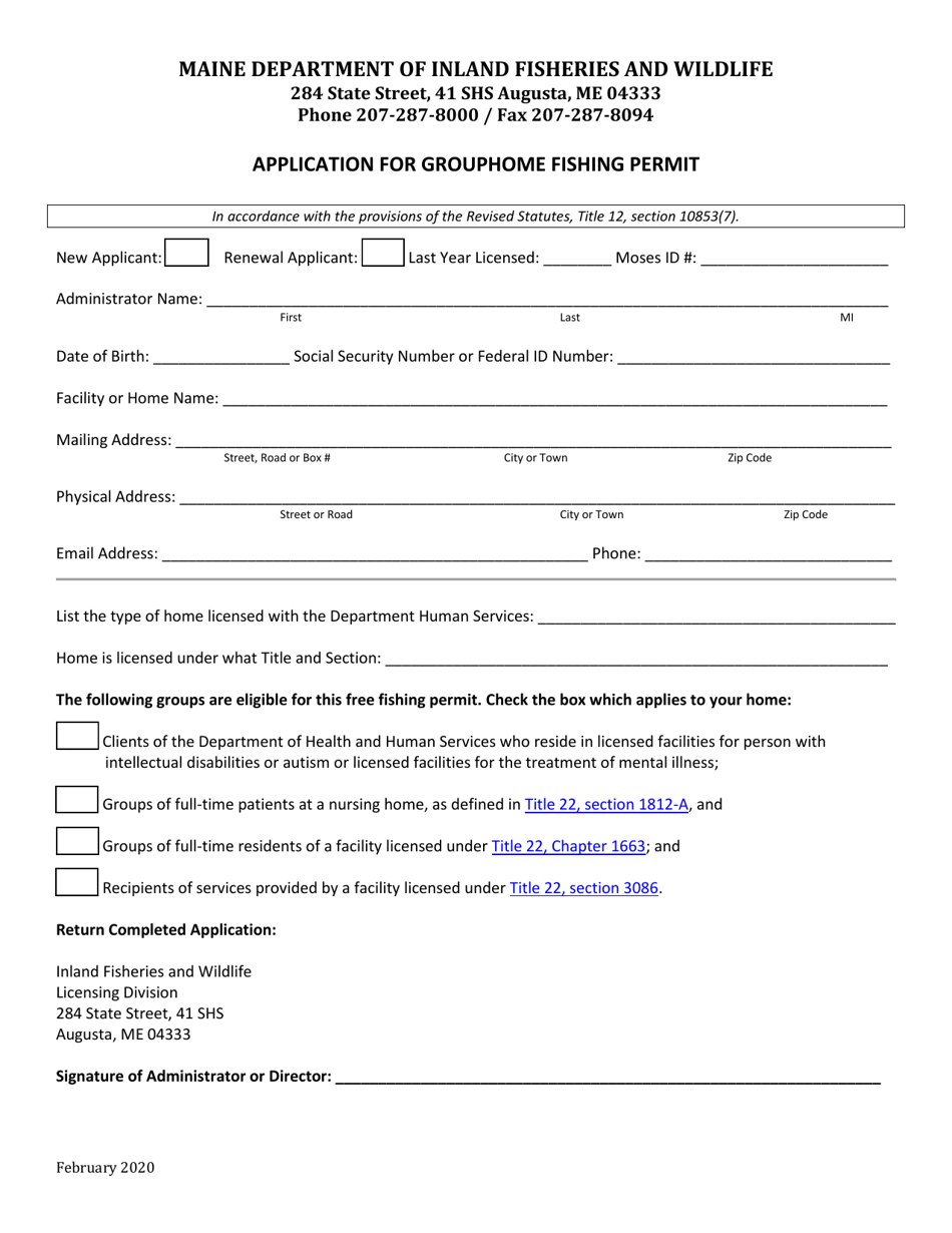 Application for Grouphome Fishing Permit - Maine, Page 1