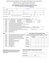 Document preview: Maine Nonresident Hunting and Fishing License Application - Maine