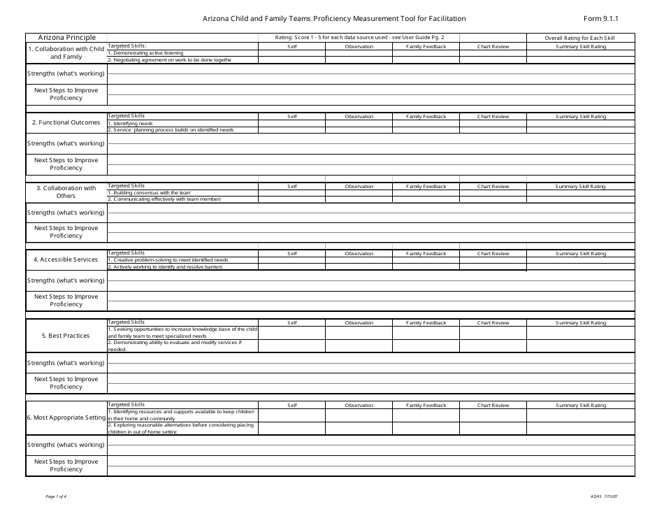 Form 9.1.1 Child and Family Teams Proficiency Measurement Tool for Facilitation - Arizona, Page 1