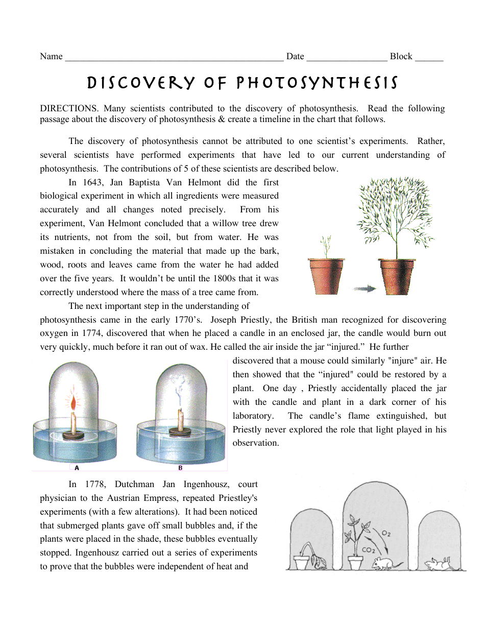 Discovery of Photosynthesis Worksheet - Polytech High School Within Photosynthesis Worksheet High School