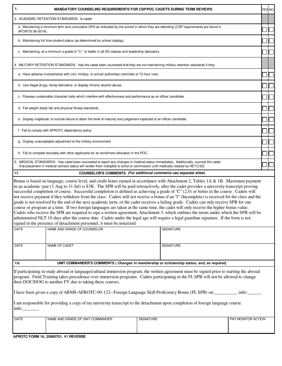 Afrotc Form 16 - Fill Out, Sign Online And Download Printable Pdf 