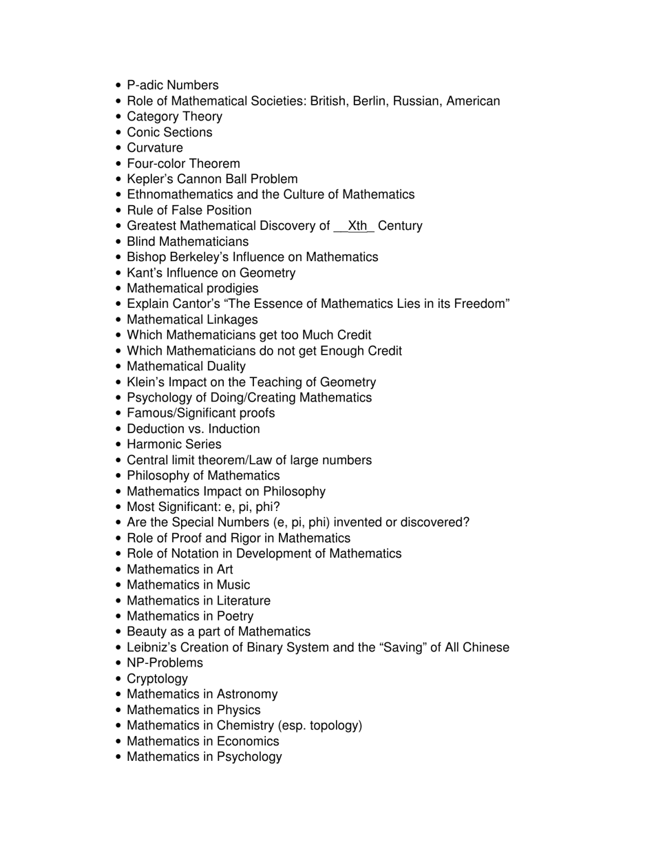 Math History: Possible Topics for Term Papers - Western Washington University, Page 3