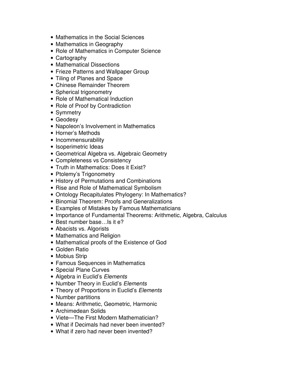 Math History: Possible Topics for Term Papers - Western Washington University, Page 4