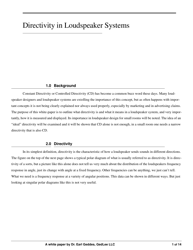 Directivity in Loudspeaker Systems - Dr. Earl Geddes, Gedlee Llc