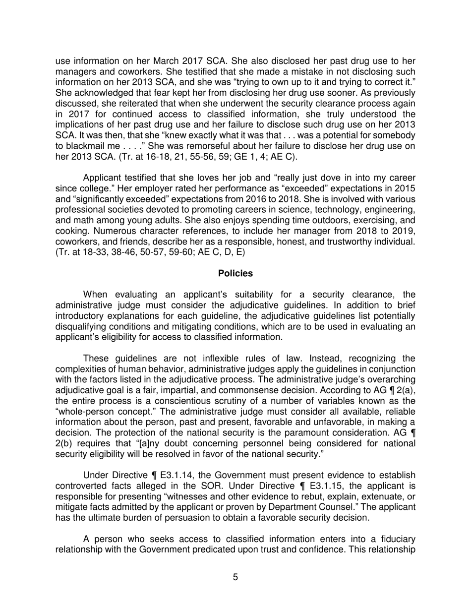 Iscr Case No. 19-00529 - Applicant for Security Clearance, Page 5