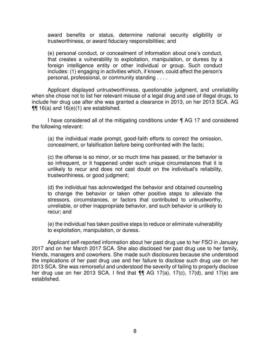 Iscr Case No. 19-00529 - Applicant for Security Clearance, Page 8