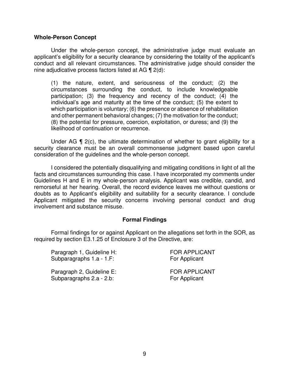 Iscr Case No. 19-00529 - Applicant for Security Clearance, Page 9